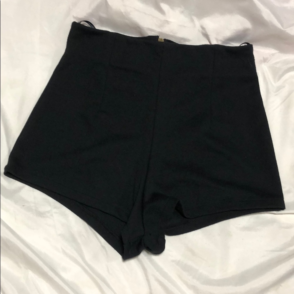 High Waisted Polyester Black Shorts *SOLD